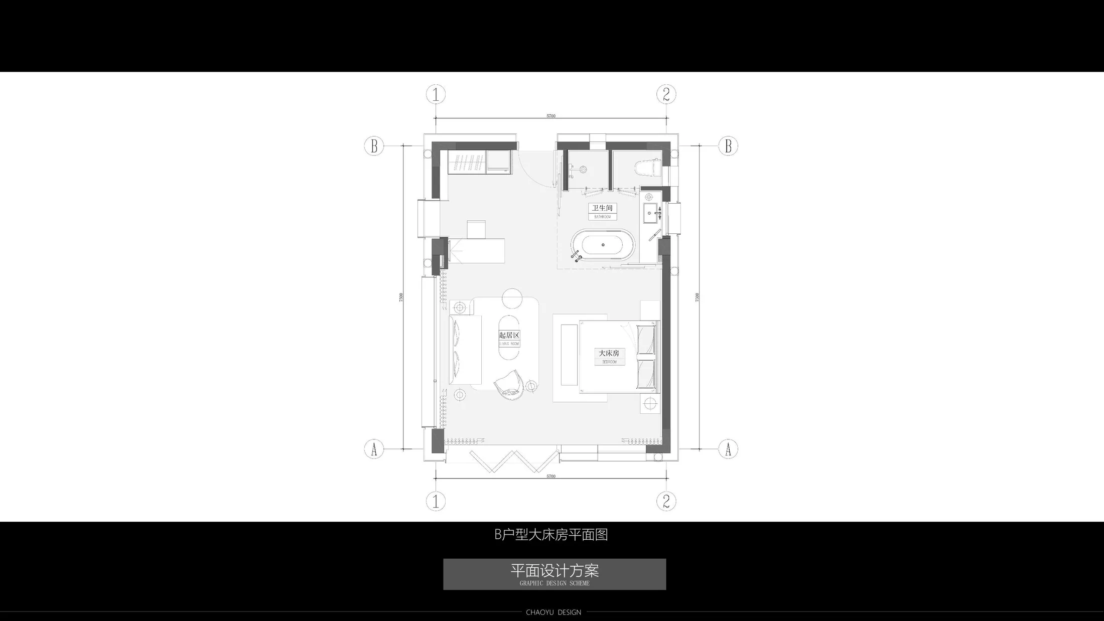 B 房型大床房平面布局